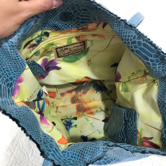 Fatto a Mano by Carlos Falchi Snake Embossed Blue Bag Purse - Picture 7 of 8